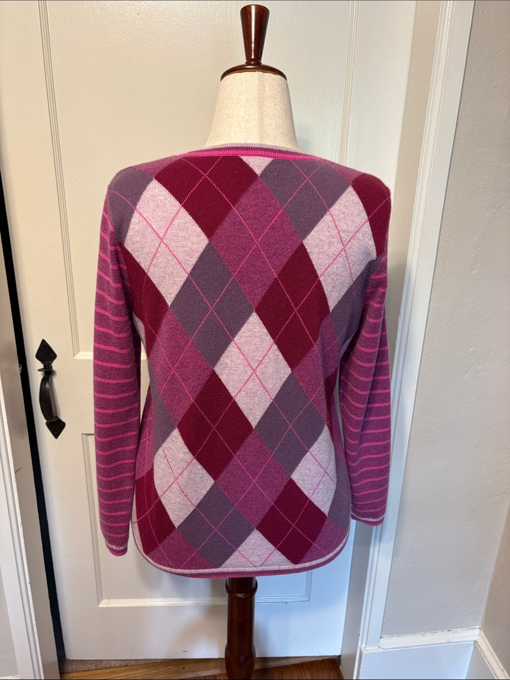 Lands' End Argyle Button-Front Cardigan in Pink and Purple - Picture 3 of 5